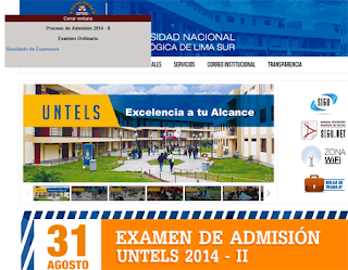 Resultados Examen de admisión UNTELS Universidad Nacional Tecnológica de Lima Sur Villa el Salvador 2014-2 31 de Agosto